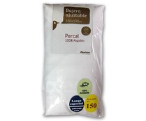 Sábana bajera ajustable percal 100% algodón color blanco, 150cm. AUCHAN. Sábana bajera ajustable percal 100% algodón color blanco, 150cm. AUCHAN.