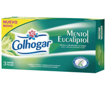 Pañuelos de celulosa faciales de tres capas y olor menta-eucalipto COLHOGAR 80 uds. Pañuelos de celulosa faciales de tres capas y olor menta-eucalipto COLHOGAR 80 uds.