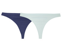 Pack de 2 tangas de microfibra sin costuras UNNO by DIM, color azul, talla S/M. Pack de 2 tangas de microfibra sin costuras UNNO by DIM, color azul, talla S/M.