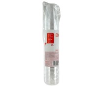 Pack de 50 vasos desechables de plástico transparente, 0,25 litros AUCHAN. Pack de 50 vasos desechables de plástico transparente, 0,25 litros AUCHAN.