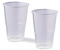 Pack de vasos desechables de plástico transparente, 0,33 litros, ACTUEL. Pack de vasos desechables de plástico transparente, 0,33 litros, ACTUEL.