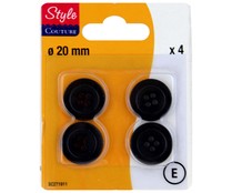 Pack de 4 botones de 20 milímetros para traje caballero, color negro STYLE. Pack de 4 botones de 20 milímetros para traje caballero, color negro STYLE.
