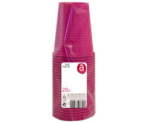 Pack de 25 vasos desechables de plástico rosa fucsia, 0,2 litros, ACTUEL. Pack de 25 vasos desechables de plástico rosa fucsia, 0,2 litros, ACTUEL.