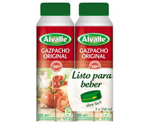Gazpacho original realizado con ingredientes 100% naturales ALVALLE 2 x 250 ml. Gazpacho original realizado con ingredientes 100% naturales ALVALLE 2 x 250 ml.