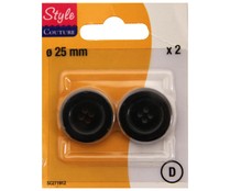 Pack de 2 botones de 25 milímetros para traje caballero, color negro STYLE. Pack de 2 botones de 25 milímetros para traje caballero, color negro STYLE.