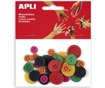 Bolsa de 30 botones de madera de diferentes colores y tamaños APLI. Bolsa de 30 botones de madera de diferentes colores y tamaños APLI.