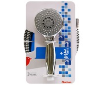 Alcachofa de ducha 3 posciones+flexo de PVC flexible de 2m cromados AUCHAN. Alcachofa de ducha 3 posciones+flexo de PVC flexible de 2m cromados AUCHAN.