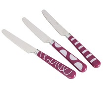 Cuchillo de mesa de 21 centímetros con mango decorado color berenjena GERS. Cuchillo de mesa de 21 centímetros con mango decorado color berenjena GERS.