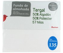 Funda de almohada 50% algodón 50% poliéster color blanco, 135-150cm. AUCHAN. Funda de almohada 50% algodón 50% poliéster color blanco, 135-150cm. AUCHAN.