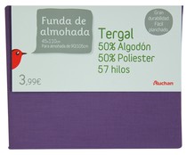 Funda de almohada 50% algodón 50% poliéster color morado 90-105cm.AUCHAN. Funda de almohada 50% algodón 50% poliéster color morado 90-105cm.AUCHAN.