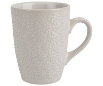 Taza alta con asa 0,33 litros, diseño flores en relieve, color blanco, GERS. Taza alta con asa 0,33 litros, diseño flores en relieve, color blanco, GERS.
