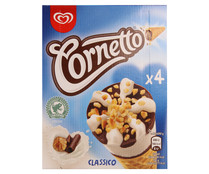 Barquillo relleno de chocolate, coronado con helado de nata con trocitos de avellanas y chocolate CORNETTO 4 x 90 ml. Barquillo relleno de chocolate, coronado con helado de nata con trocitos de avellanas y chocolate CORNETTO 4 x 90 ml.