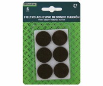Fieltro adhesivo redondo de 27x3 milímetros de color marrón RAIA 6 unidades. Fieltro adhesivo redondo de 27x3 milímetros de color marrón RAIA 6 unidades.