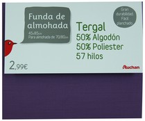 Funda de almohada 50% algodón 50% poliéster color morado, 70-80cm. AUCHAN. Funda de almohada 50% algodón 50% poliéster color morado, 70-80cm. AUCHAN.