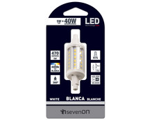 Bombilla led lineal de 4 Wattios, con casquillo RS7 y luz blanca SEVENON. Bombilla led lineal de 4 Wattios, con casquillo RS7 y luz blanca SEVENON.