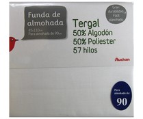 Funda de almohada 50% algodón 50% poliéster color blanco, 90-105cm. AUCHAN. Funda de almohada 50% algodón 50% poliéster color blanco, 90-105cm. AUCHAN.