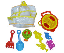 Mochila con juguetes de playa, cubo, pala, rastrillo y accesorios, EURASPA. Mochila con juguetes de playa, cubo, pala, rastrillo y accesorios, EURASPA.