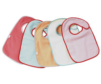 Pack de 5 baberos velcro de 28x38cm, lisos, varios colores, BABY. Pack de 5 baberos velcro de 28x38cm, lisos, varios colores, BABY.