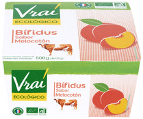Yogur ecológico bífidus con sabor a melocotón VRAÍ pack de 4 ud de 125 g Yogur ecológico bífidus con sabor a melocotón VRAÍ pack de 4 ud de 125 g