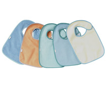 Pack de 5 baberos velcro de 28x38cm, lisos, varios colores, BABY. Pack de 5 baberos velcro de 28x38cm, lisos, varios colores, BABY.