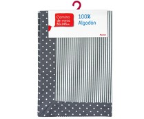Camino de mesa 50x145cm. estampado con rayas y topitos color gris AUCHAN. Camino de mesa 50x145cm. estampado con rayas y topitos color gris AUCHAN.