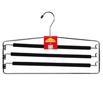 Percha metálica antideslizante soft para pantalones con 3 barras ROZENBAL. Percha metálica antideslizante soft para pantalones con 3 barras ROZENBAL.