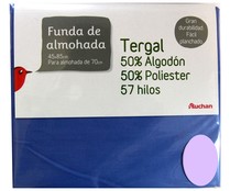 Funda de almohada 50% algodón 50% poliéster color lavanda, 70-80cm. AUCHAN. Funda de almohada 50% algodón 50% poliéster color lavanda, 70-80cm. AUCHAN.