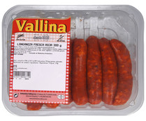 Bandeja de longaniza roja fresca, elaborada sin gluten y sin lactosa VALLINA Bandeja de longaniza roja fresca, elaborada sin gluten y sin lactosa VALLINA