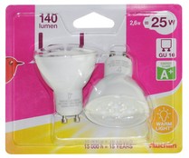 Lote de 2 focos led spot de 2.6W, con casquillos GU10 y luz cálida AUCHAN. Lote de 2 focos led spot de 2.6W, con casquillos GU10 y luz cálida AUCHAN.