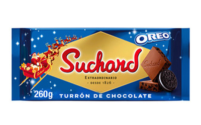 Turrón de chocolate con trocitos de galleta Oreo SUCHARD 260 g.