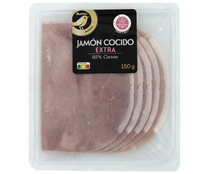 Jamón cocido de categoria extra, sabor ahumado y cortado en lonchas ALCAMPO GOURMET 150 g.