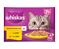 Pienso húmedo para gatos bolsa senior gelatina WHISKAS 4x85 gr.