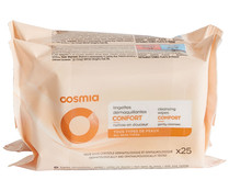 Toallitas desmaquillantes suavizantes para todo tipo de pieles COSMIA 2 x 25 uds.