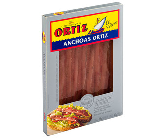 Filetes de anchoa en aceite vegetal ORTIZ 40 g. peso escurrido Filetes de anchoa en aceite vegetal ORTIZ 40 g. peso escurrido