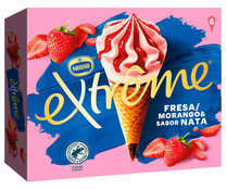 Cono de helado de fresa y nata son sirope de fresa EXTRÉME de Nestlé 6 x 120 ml.