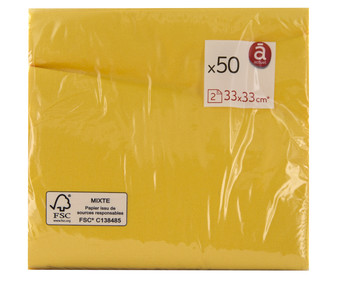 Servilletas de papel desechable amarillas 2 capas 33 x 33 cm. ACTUEL 50 uds. Servilletas de papel desechable amarillas 2 capas 33 x 33 cm. ACTUEL 50 uds.