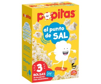 Palomitas con sal para microondas POPITAS pack 3 x 90 g. Palomitas con sal para microondas POPITAS pack 3 x 90 g.