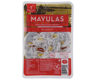 Sucedáneo de angulas al ajillo ANGULAS MAYOZ S.L. 125 g. Sucedáneo de angulas al ajillo ANGULAS MAYOZ S.L. 125 g.