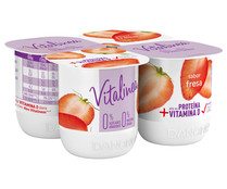 Yogur desnatado 0% materia grasa, con sabor a fresa VITALINEA de Danone 4 x 120 g.