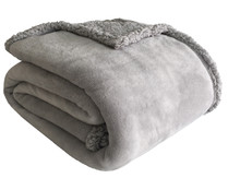 Plaid coral reverso de borreguito, color gris, 130x170 cm, ACTUEL.