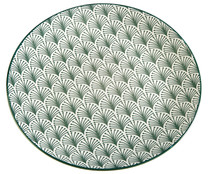 Plato llano redondo de porcelana con diseño vintage color verde, 27cm., Palm VERSA.