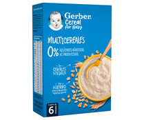 Papilla multicereales con cereales integrales (trigo, avena, cebada y maíz), a partir de 6 meses GERBER 270 g.