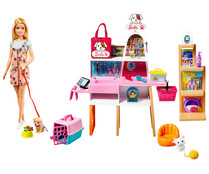 Barbie tienda de mascotas con muñeca y 25 accesorios, BARBIE.