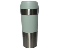Taza mug termo de acero inoxidable con agarrador y tapa de silicona color verde, 0,35 litros, ACTUEL.