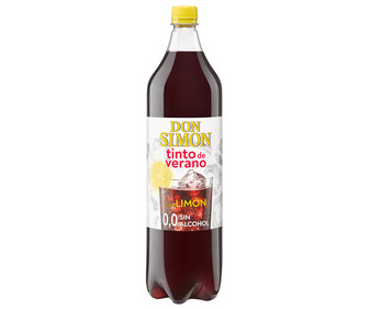 Tinto de verano 0,0 (sin alcohol) sabor limón DON SIMÓN botella de 1,5 l. Tinto de verano 0,0 (sin alcohol) sabor limón DON SIMÓN botella de 1,5 l.