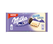 Chocolate blanco con relleno sabor vainilla y trozos de galleta con cacao MILKA OREO BLANCO.100 g.