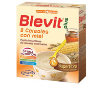 Papilla instantánea de 8 cereales integrales con miel, para bebés a partir de 5 meses BLEVIT Plus 600 g.