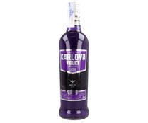 Bebida espirituosa de vodka con sabor a moras KARLOVA Violet botella de 70 cl.