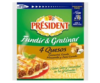 Queso rallado mezcla (Emmental, cheddar, mozzarella y semi curado) PRÉSIDENT 150 g. Queso rallado mezcla (Emmental, cheddar, mozzarella y semi curado) PRÉSIDENT 150 g.