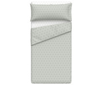 Juego de sábanas 100% poliéster color gris estampado, 90cm. ESSENTIAL.